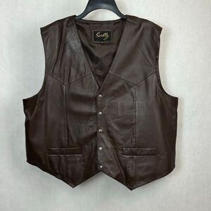 Scully Mens Leather Vest Sz 3XL Brown Snap Button Front Western Biker Cowboy